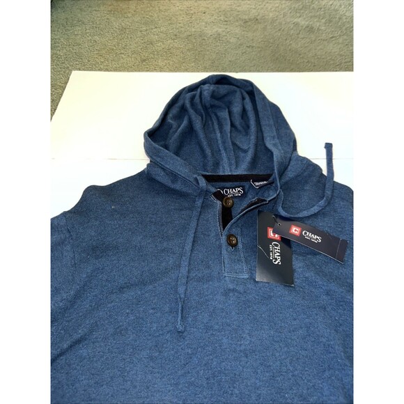 Chaps NWT Terry Hoodie Sweatshirt, Medium, Blue, Button Large - Picture 7 of 8